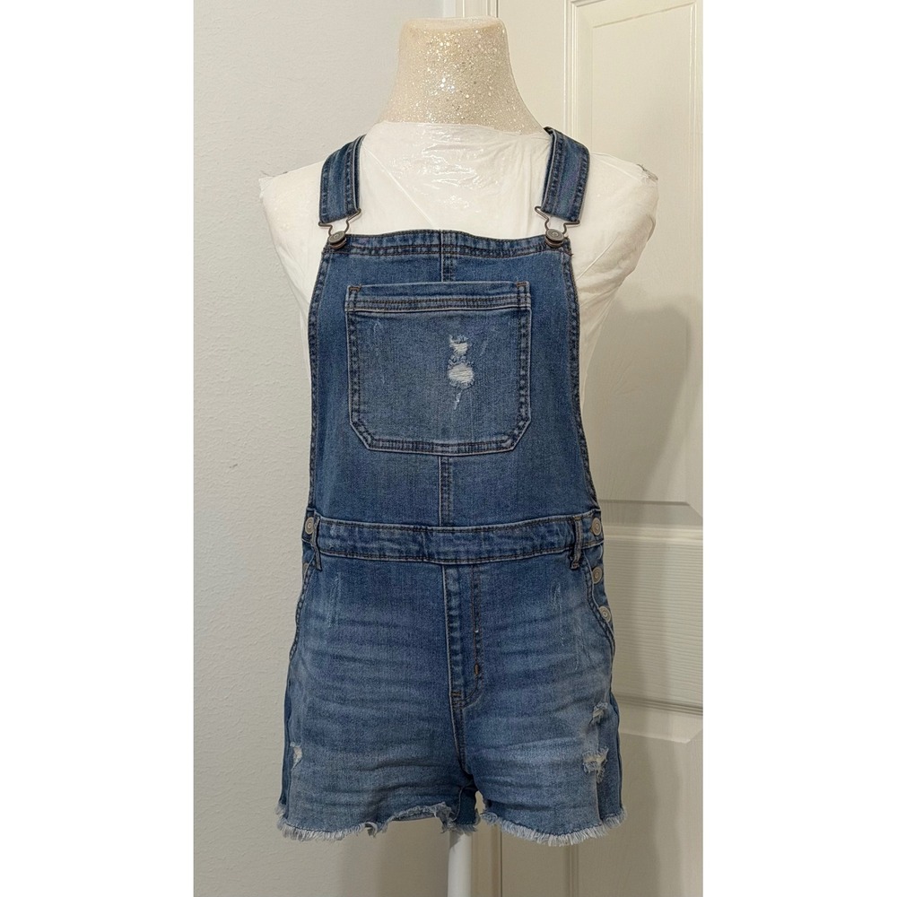 Wonder Nation Girls sz XL 14-16 Denim Shortalls  Distressed Frayed‎ Hem summer